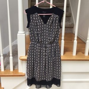 Navy and tan patterned dress